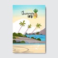 Summer landscape palm tree beach sunrise badge design label. season holidays lettering for logo, templates, invitation Royalty Free Stock Photo