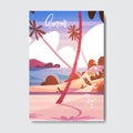 Summer Landscape Palm Tree Beach Sunset Badge Design Label. Season Holidays Lettering For Logo, Templates, Invitation