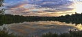 Summer landscape. Panorama of a beautiful summer sky with a reflection in the calm water of a forest lake on a warm summer evening Royalty Free Stock Photo