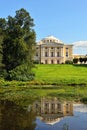 Summer landscape of the Pavlovsk garden and palace.