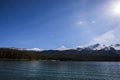 Summer landscape and people kayaking and fishing in Maligne lake, Jasper National Park, Canada Royalty Free Stock Photo