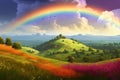 Summer landscape rainbow. Generate Ai