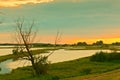 Summer landscape - river bank and Volga river in the evening. Royalty Free Stock Photo