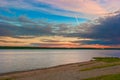 Summer landscape - river bank and Volga river in the evening. Royalty Free Stock Photo