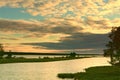 Summer landscape - river bank and Volga river in the evening. Royalty Free Stock Photo