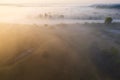Summer landscape of river in morning fog. Foggy nature in sunlight Royalty Free Stock Photo