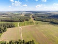 Summer landscape scene. green fields, country roads and forests