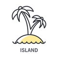 Island isolated line icon, summer landscape, palm trees Royalty Free Stock Photo
