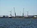 Baltic sea, ships and windmills in Kotka, Finland Royalty Free Stock Photo