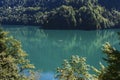 Summer landscape shot of a mountain lake and river. Royalty Free Stock Photo