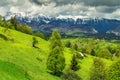 Summer landscape with snowy mountains near Brasov, Transylvania, Romania, Europe Royalty Free Stock Photo