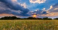 Summer landscape with stormy sky over fields Royalty Free Stock Photo