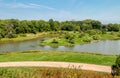 Summer Landscape on sunny day of Japanese Island in Chicago Botanic Garden. Royalty Free Stock Photo