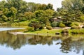Summer Landscape on sunny day of Japanese Island in Chicago Botanic Garden. Royalty Free Stock Photo