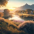 The summer landscape, super-resolution, was full focused and portrayed a beautiful and attractive scene. It emanated serenity with Royalty Free Stock Photo