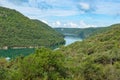 Summer landscape. View of the mountains and the Limsky channel. Limsky fjord, Croatia