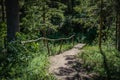 Summer landscape view with pathway and wooden staircase. Royalty Free Stock Photo