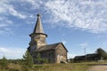 Summer landscape with wooden church, Russia