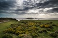 Summer landscape of Worm's Head and Rhosilli Bay in Wales