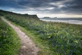 Summer landscape of Worm's Head and Rhosilli Bay in Wales