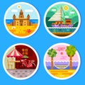 Summer landscapes in round badges Royalty Free Stock Photo