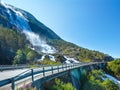 Summer Langfossen waterfall (Norway). Royalty Free Stock Photo