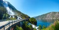 Summer Langfossen waterfall (Norway). Royalty Free Stock Photo