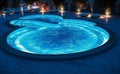 summer large water luxury swimming pool relaxation blue palm home. Generative AI.