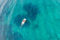 Summer leisure activity, water bike, blue sea water background, aerial view. Sunny day, Greece