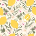 Summer lemon citrus fruit seamless pattern background. Bright print for fabric,wallpaper, design.Scandinavian doodle