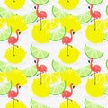 Summer lemon and flamingo seamless pattern