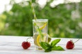 Summer lemonade . Lemon and mint, strawberry Royalty Free Stock Photo