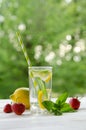 Summer lemonade . Lemon and mint, strawberry on the table Royalty Free Stock Photo