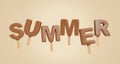 Summer letter chocolate ice creams against beige background Royalty Free Stock Photo