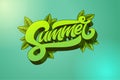 Summer lettering. Handmade modern brush typography. Template for banner, flyer, poster. Vector illustration with leaves.