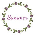 Summer lettering in red clover botanical wreath Royalty Free Stock Photo