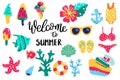 Summer lettering. Set hand drawn icons, signs and banners. Bright summertime poster. Collection Summer hand drawn Royalty Free Stock Photo