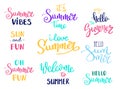 Summer letterings hand drawn brush multicolor letterings. Summer typography - hello summer. Handwritten inscription