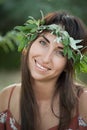 Summer lifestyle portrait of beautiful romantic girl holding bouquet of wild flowers Royalty Free Stock Photo