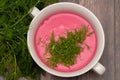 Homemade frsh beetroot soup with dill