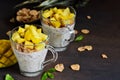 Summer light dessert - yoghurt with chia, muesli and a variety o