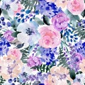 Summer Lilac Watercolor Floral Seamless Pattern, Wedding bouquet