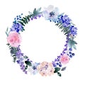 Summer Lilac Watercolor Floral Wreath, Wedding bouquet