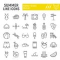 Summer line icon set, travel symbols collection, vector sketches, logo illustrations, beach icons, tourism signs linear