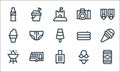 summer line icons. linear set. quality vector line set such as beer can, baggage, barbecue, swimsuit, caravan, ice cream,