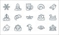 summer line icons. linear set. quality vector line set such as cabin, flamingo, starfish, fan, sunset, sailboat, island, shell,