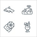 summer line icons. linear set. quality vector line set such as drink, beach umbrella, whale