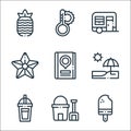 Summer line icons. linear set. quality vector line set such as , sand bucket, smoothie, beach, travel, sea star, caravan,