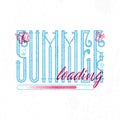 Summer loading. Retro sign, badge, banner template. Illustration palm tree with coconut of the emblem of summer. It is