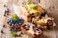 Summer loaf of fresh blueberry muffin bread cake decorated with Royalty Free Stock Photo